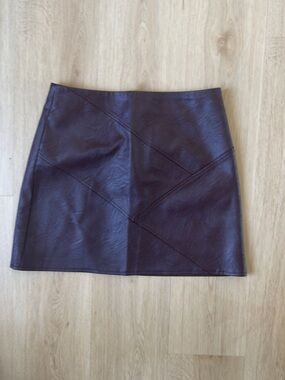 Topshop Faux Leather Mini Skirt in Dark Burgundy